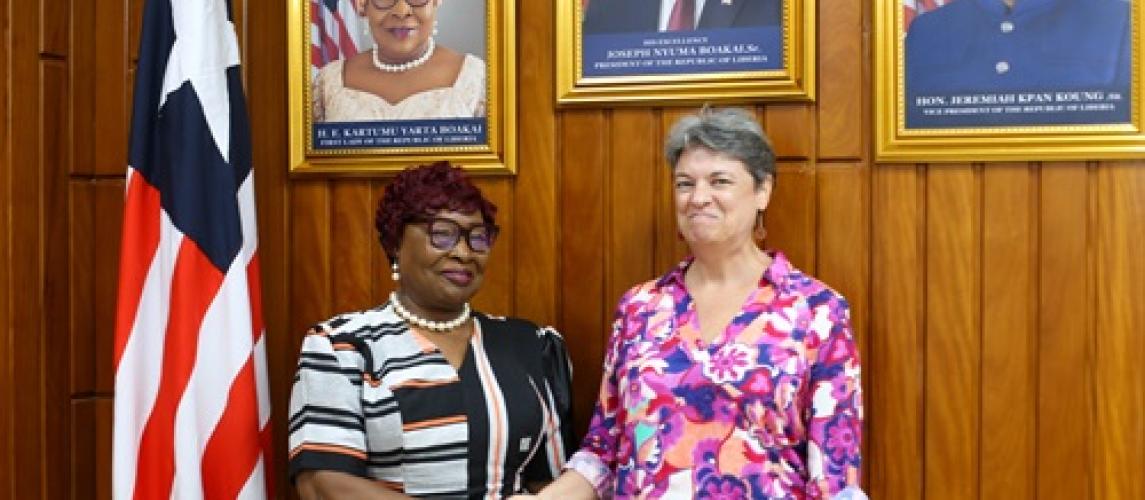 H. E. Mrs. Boakai commends Amb. Isabelle Le Guellec for France's support to youth development in Liberia.