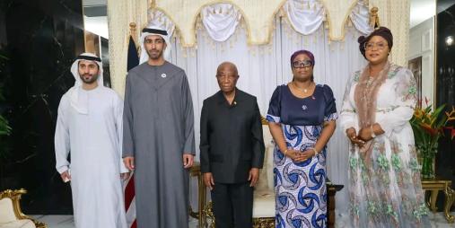His Excellency Joseph Nyuma Boakai, Sr., President of the Republic of Liberia, today, October 22, received in audience the Minister of State of the United Arab Emirates (UAE), His Excellency Sheikh Shakhboot bin Nahyan Al Nahyan, who is in the country to deliver a special message from the UAE Leader, His Excellency President Sheikh Mohamed bin Zayed Al Nahyan.